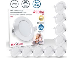 B.K.Licht - Inbouwspots badkamer - LED - witte inbouwspots - 9 stuks - spotjes inbouw - ronde - IP44 - Ø11.5cm - 3.000K - 6W