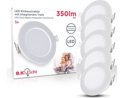 B.K.LICHT - LED Inbouwspots - set van 5 - badkamerverlichting - spots - IP65 - 4.000K neutraal wit licht - 350Lm - 3W - Ø8,6 cm