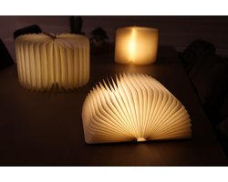 Boeklamp Hout - Met 5 lichtkleuren en Dimfunctie - USB oplaadbaar- Boek Lamp wit hout 21.5x17 cm