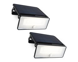 Brendz Solar Buitenlamp Bewegingssensor, 1600 Lumen, IP54 Waterbestendig, 3 Lichtmodi, Solar Wandlamp Buiten, LED Breedstraler met Bewegingssensor, 2 Stuks Paso