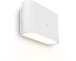 BRILONER Chet – LED Wandlamp oplaadbaar – zonder stroom & boren – met bewegingssensor – warm wit licht – met kleefpad – wit – 16 x 9,5 x 6,5 cm
