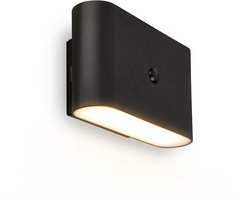 BRILONER Chet – LED Wandlamp oplaadbaar – zonder stroom & boren – met bewegingssensor – warm wit licht – met kleefpad – zwart – 16 x 9,5 x 6,5 cm