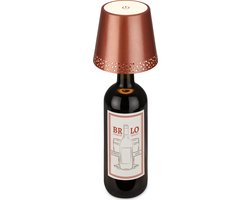 BRILONER Flaska - LED Tafellamp oplaadbaar - fles top lamp - dimbaar met touch - voor binnen en buiten - draadloos - koper - Ø11x9 cm