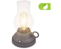BRILONER Kanea - Oplaadbare Tafellamp - stijl olielamp- aanraakfunctie - dimbaar - IP44 - warm wit licht - Ø10.5 x 17.5 cm - antraciet