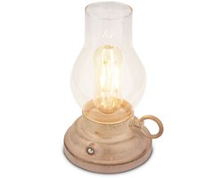 BRILONER Kanea - Oplaadbare Tafellamp - stijl olielamp- aanraakfunctie - dimbaar - IP44 - warm wit licht - Ø10.5 x 17.5 cm - beige