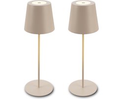 BRILONER Kiki - Set van 2 Tafellampen oplaadbaar - dimbaar - in hoogte verstelbaar - USB - IP44 voor buiten & binnen - Ø12 x 36 cm - beige