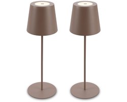 BRILONER Kiki - Set van 2 Tafellampen oplaadbaar - dimbaar - in hoogte verstelbaar - USB - IP44 voor buiten & binnen - Ø12 x 36 cm - bruin