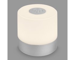 BRILONER - Oplaadbare mini Tafellamp - met USB-C - draadloos - dimbaar - buitenlamp - kinderlamp - 2.700K warm wit licht - 7x7 cm - chroom