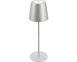 BRILONER - Oplaadbare Tafellamp - snoerloze lamp - met touch dimbaar - met batterij - in hoogte verstelbaar - Ø10.5 x 36cm - zilverkleurig