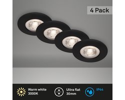 BRILONER - Set van 4 LED Inbouwspots - badkamerverlichting - Ø9 cm - IP44 - 4.9 W - 480 Lm - 3.000 K - zwart