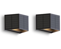 Calex Caserta Solar Wandlamp - 2 Stuks - Up & Down Tuinverlichting - Zonne-energie - Warm Wit Licht - Zwart