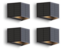 Calex Caserta Solar Wandlamp - 4 Stuks - Up & Down Tuinverlichting - Zonne-energie - Warm Wit Licht - Zwart