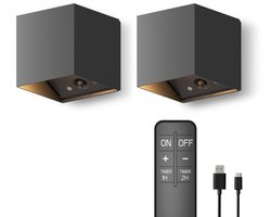 Calex Falerna Wandlamp - 2 Stuks - Oplaadbaar - Up en Down Tuinverlichting - Indirect Licht - Dimbaar - Zwart