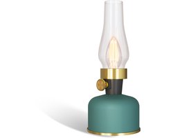 Calex Lavinio Oplaadbare Tafellamp - Draadloos - LED Olielamp - Camping Lamp - Binnen en Buiten - Warm Wit Licht - Dimbaar - Groen