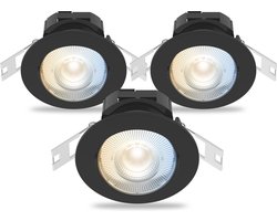 Calex Slimme Inbouwspot - Set van 3 stuks - Smart LED Downlight Dimbaar - Kantelbaar - Warm Wit Licht - Zwart
