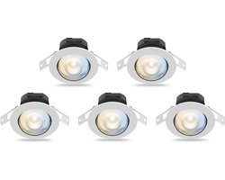 Calex Slimme Inbouwspots - Set van 5 stuks - Smart LED Downlight Dimbaar - Kantelbaar - Warm Wit Licht - Wit