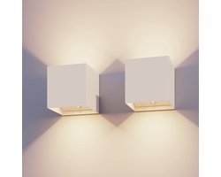 Calex Volterra Oplaadbare Wandlamp Kubus - 2 Stuks - Up & Down Tuinverlichting - Modern - Warm Wit Licht - Voor Binnen en Buiten - Waterdicht - Eenvoudige Installatie - Draadloos - USB-C - Bewegingssensor - Wit