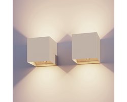 Calex Volterra Oplaadbare Wandlamp Kubus - 2 Stuks - Up & Down Tuinverlichting - Modern - Warm Wit Licht - Voor Binnen en Buiten - Waterdicht - Eenvoudige Installatie - Draadloos - USB-C - Bewegingssensor - Zand