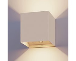 Calex Volterra Oplaadbare Wandlamp Kubus - Oplaadbaar - Up & Down Tuinverlichting - Modern - Warm Wit Licht - Voor Binnen en Buiten - Waterdicht - Eenvoudige Installatie - Akku en Draadloos - USB-C - Bewegingssensor - Zand