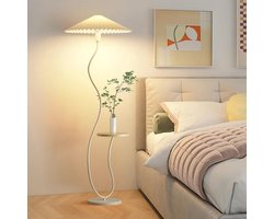 CHIWIN Vloerlamp met Tafeltje - Staande Lamp - Vintage Woonkamer Slaapkamer Lamp - Afstandsbediening Dimbaar - LED Geen Flikkering Licht voor Eettafel Bureau Nachtkastje
