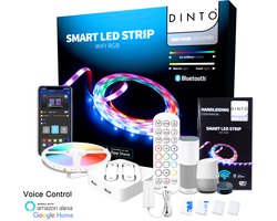DINTO® Smart LED strip 5 meter - WiFi + App - 16 miljoen kleuren