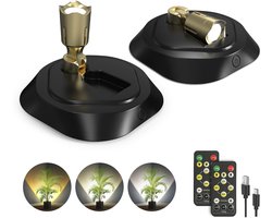 Draadloze LED-spot met afstandsbediening en timer voor binnenverlichting; spot op batterijen; voor het beschilderen van dartborden en wanddecoraties (2-pack zwart).