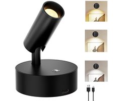 Draadloze Magnetische Spotlight - LED Spotlight Binnen - Oplaadbaar - 360° Draaibaar - Dimbaar & 3 Lichtstanden - Zelfklevend Zonder Boren - Accentverlichting voor Schilderijen, Kunst & Planten - Zwart