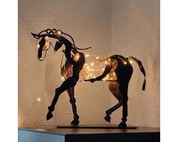 Elegante Tafellamp met Paardendesign en LED-Verlichting -Stijlvolle Decoratie voor elke Ruimte - Duurzaam IJzer -werkt op USB- 14x20x19CM -donkerbruin