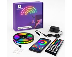 Evura Goods - Led strip 5 meter - Waterproof IP65 - RGB - met afstandsbediening & telefoon app - waterdicht - dimbaar - buitenverlichting - timer en muziek modus - Led Lights - smart home verlichting - Binnenverlichting - tuinverlichting