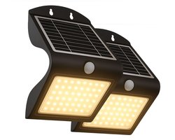 FlinQ Atalanta 2-PACK - Solar Wandlamp Buiten - Buitenlamp op Zonne Energie met Bewegingssensor - LED Tuinverlichting met Dag en Nacht Sensor - Buitenverlichting - Zwart