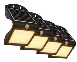 FlinQ Atalanta 4-PACK - Solar Wandlamp Buiten - Buitenlamp op Zonne Energie met Bewegingssensor - LED Tuinverlichting met Dag en Nacht Sensor - Buitenverlichting - Zwart