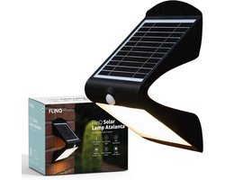 FlinQ Atalanta - Solar Wandlamp Buiten - Buitenlamp op Zonne Energie met Bewegingssensor - LED Tuinverlichting met Dag en Nacht Sensor - Buitenverlichting - Zwart
