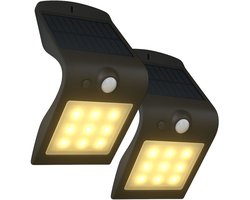 FlinQ Geisha 2-PACK - Solar Wandlamp Buiten - Buitenlamp op Zonne Energie met Bewegingssensor - LED Tuinverlichting met Dag en Nacht Sensor - Buitenverlichting - Zwart