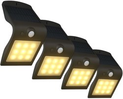 FlinQ Geisha 4-PACK - Solar Wandlamp Buiten - Buitenlamp op Zonne Energie met Bewegingssensor - LED Tuinverlichting met Dag en Nacht Sensor - Buitenverlichting - Zwart