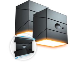 FlinQ Solar TwistCube 2-pack - Transformeerbaar in 4 vormen - Solar Wandlamp Buiten - Buitenlamp op Zonne Energie met Bewegingssensor - LED Tuinverlichting met Dag en Nacht Sensor - Buitenverlichting