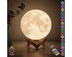 FOOCCA® Maanlamp 3D Tafellamp 20 cm - 15 cm, 18 cm, 24 cm Via Menu - Maan Lamp met Timer Functie - Accu 15 tot 89 uur - 16 Dimbare LED Kleuren & Afstandsbediening - Extra Realistisch