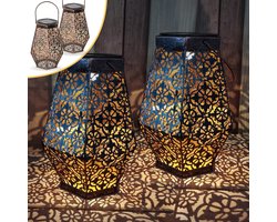 Goliving Solar Tafellamp Glow – Buitenlamp – 2 Stuks – Buiten Lantaarn – Tuinverlichting op Zonne-energie – LED Buitenverlichting – Hanglamp – 23 cm – Metaal – Brons