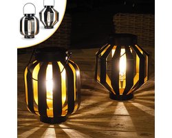 Goliving Solar Tafellamp Nova – Buitenlamp – 2 Stuks – Buiten Lantaarn – Tuinverlichting op Zonne-energie – LED Buitenverlichting – Hanglamp – 20,5 cm – Metaal – Brons