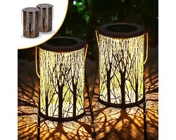 Goliving Solar Tafellamp Oasis – Buitenlamp – 2 Stuks – Buiten Lantaarn – Tuinverlichting op Zonne-energie – LED Buitenverlichting – Hanglamp – 20 cm – Metaal – Brons