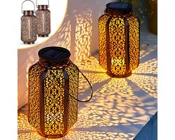 Goliving Solar Tafellamp Spark – Buitenlamp – 2 Stuks – Buiten Lantaarn – Tuinverlichting op Zonne-energie – LED Buitenverlichting – Hanglamp – 21 cm – Metaal – Brons