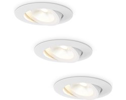 HOFTRONIC inbouwspots Lugo 3 stuks – dimbaar 5 watt 450 lumen 2700K warm wit licht – kantelbaar – aluminium wit – IP65 – badkamer inbouw spot buiten plafondspots dimbare ledspots
