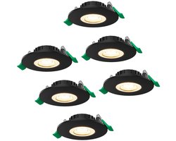 HOFTRONIC set van 6 Prado dimbare LED inbouwspots rond – 6 watt 570 lumen – CCT instelbare lichtkleur 2700K 4000K 6000K – lage inbouwdiepte 25 mm – IP44 – zwart kunststof – binnen en buiten badkamer woonkamer keuken