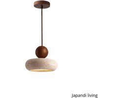 Japandi Living - Hanglamp - Minimalistisch - Wabi Sabi - Marmer - Travertin - Woonkamer, toilet, slaapkamer - Lamp - Walnoot hout