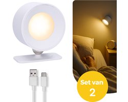 Latium Wandlamp Set van 2 – Oplaadbaar op Batterijen Draadloos voor Binnen – Dimbaar – Wandlamp op Accu – Nachtlampje – USB Oplaadbaar – Wit