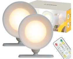Latium Wandlamp Set van 2 – Oplaadbaar op Batterijen Draadloos voor Binnen – Met Afstandsbediening – Dimbaar – Wandlamp op Accu – Nachtlampje – USB Oplaadbaar – Wit