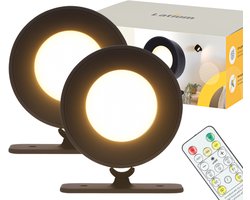 Latium Wandlamp Set van 2 – Oplaadbaar op Batterijen Draadloos voor Binnen – Met Afstandsbediening – Dimbaar – Wandlamp op Accu – Nachtlampje – USB Oplaadbaar – Zwart