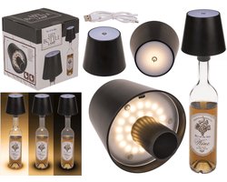LED Lamp voor op een Fles - LED Bottle Lamp – Zwart – 3 Lichtstanden (Aan/Uit/Dimmen) – Draadloos – Geschikt voor Binnen & Buiten – Energiezuinige LED Verlichting – Stijlvol Flesdesign