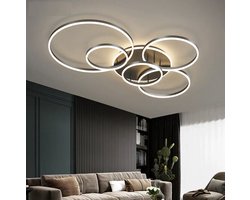 Led Plafondlamp - 6 Ringen - Dimbaar met Afstandsbediening - 108 Watt - Modern Design - Zwart - Plafonniere - Modern - Woonkamer - Eettafel - Keuken - Slaapkamer