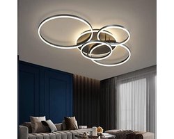 Led Plafondlamp - Dimbaar met Afstandsbediening - 5 Ringen - 80 Watt - Design - Zwart - Plafonniere - Modern - LED Lamp - Woonkamer - Kamer - Eetkamer - Eettafel - Keuken - Slaapkamer - Cafe - Restaurant - Horeca