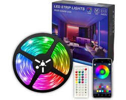 LED Strip 5 Meter RGB – 16 Miljoen Kleuren – App & Afstandsbediening – Zelfklevend – Sfeerverlichting voor Woonkamer, Slaapkamer, Gaming Setup